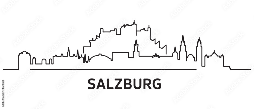Fototapeta premium Salzburg Line Art skyline silhouette. Black Salzburg city. with white background