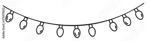 String of hanging christmas lights in black and white cartoon style - stock vector