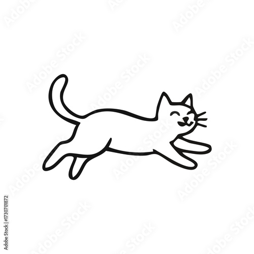 Smiling Feline Leaping Doodle Art. This cheerful artwork captures an energetic kitty mid-air. Its bright expression conveys pure bliss and agility, symbolizing freedom and joy.