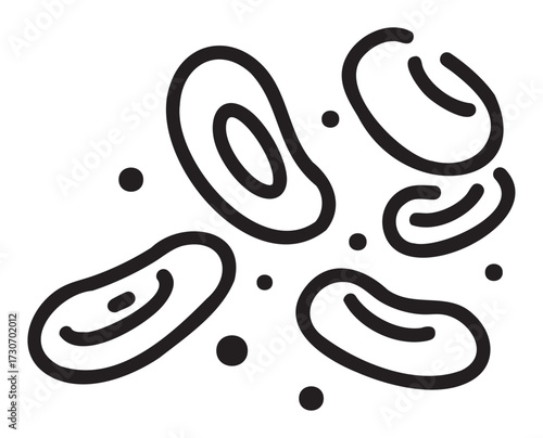 Simplified black and white line drawing of human red blood cells - stock vector