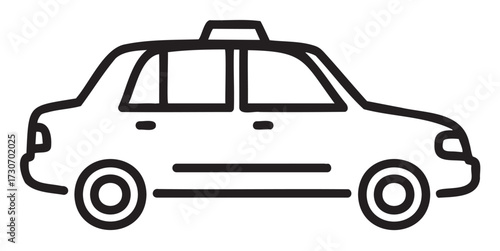 Simple black and white taxi car icon with roof light illustration - stock vector