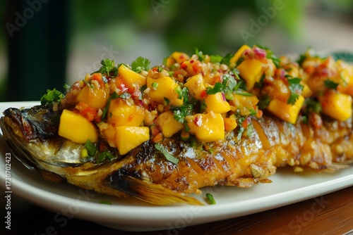 Crispy Fried Whole Fish with Spicy Green Mango Salad (Yum Mamuang)