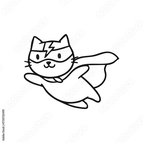 Adorable Supercat Soaring. This delightful feline hero, donning a facial covering and flowing cape, leaps into action. It represents courage, excitement, and a spirited journey.