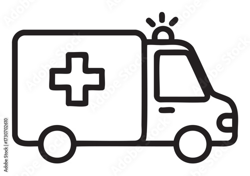 Line art ambulance icon with medical cross and siren - stock vector