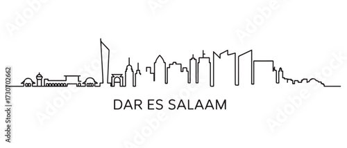 Dar es Salaam Line Art skyline silhouette. Black Dar es Salaam city. with white background