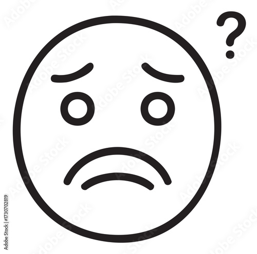 Confused face emoji with furrowed brows and question mark - stock vector