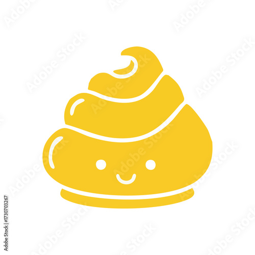 Cheerful Yellow Poop Emoji Icon. This jovial digital image portrays a delightful golden feces character, exuding amusement. A whimsical representation offering a sense of lightheartedness.