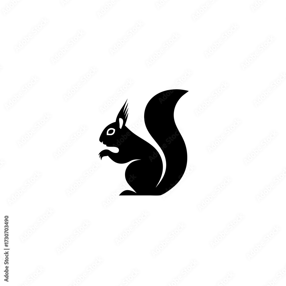 Fototapeta premium Stylized black squirrel silhouette vector icon, modern animal logo design element, rodent graphic illustration on white background
