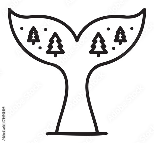 Whale tail with pine trees outline: nature and marine life fusion - stock vector