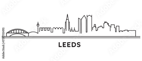 Leeds Line Art skyline silhouette. Black Leeds city. with white background