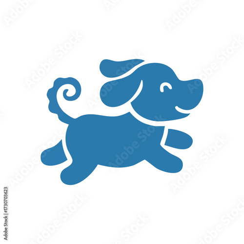 Happy Blue Cartoon Dog Icon. This minimalist canine illustration depicts an overjoyed azure hound in playful motion. It embodies loyalty, companionship, and boundless happiness, ideal for cheerful.