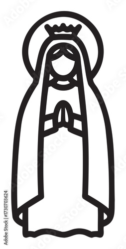 Black and white virgin mary icon illustration in praying position - stock vector