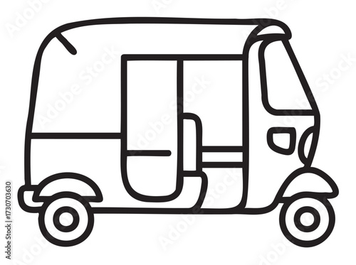 Black and white line art of a rickshaw with simple design - stock vector