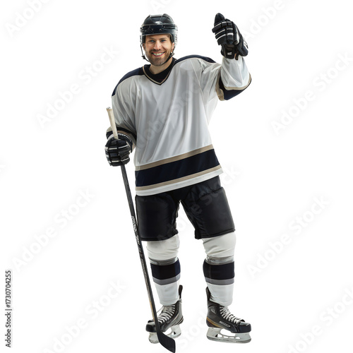 Professional ice hockey player gives a thumbs up on ice png hockey athlete png sportsman png ice hockey player png positive gesture png transparent background image