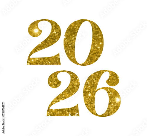 A colorful sparkly glitter design displaying the numbers 2026, with golden shades. New Year concept
