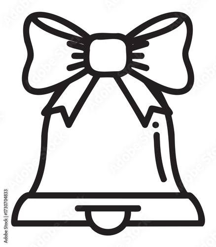 Outline of christmas bell with bow depicting festive holiday spirit - stock vector
