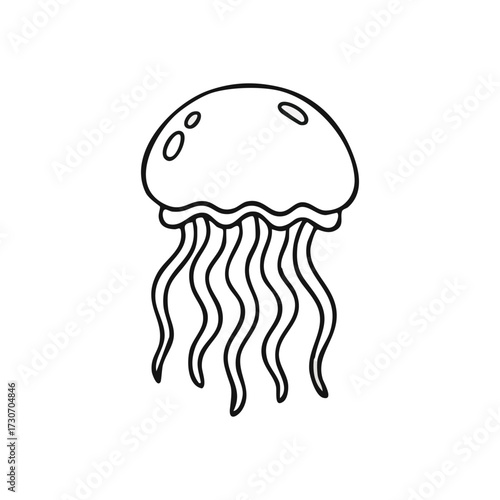 Cute Cartoon Jellyfish Sketch. Captivating line art of a marine invertebrate. Its graceful form symbolizes tranquil aquatic environments and natural elegance.