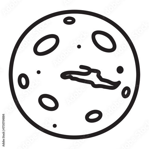 Hand-drawn black and white moon illustration with craters and surface detail - stock vector