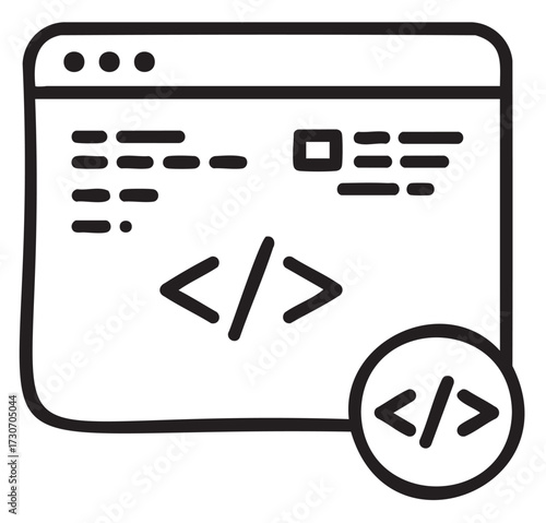 Simple web development icon: code snippet in browser window - stock vector