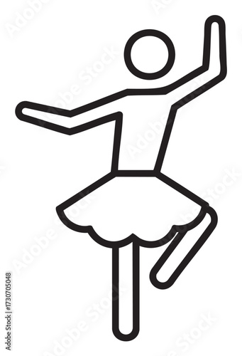 Line drawing of dancing ballerina silhouette in skirt with graceful pose - stock vector