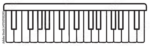 Black and white piano keys illustration with outline of keyboard - stock vector