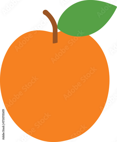 Orange apricot fruit with green leaf and stem, isolated on white background