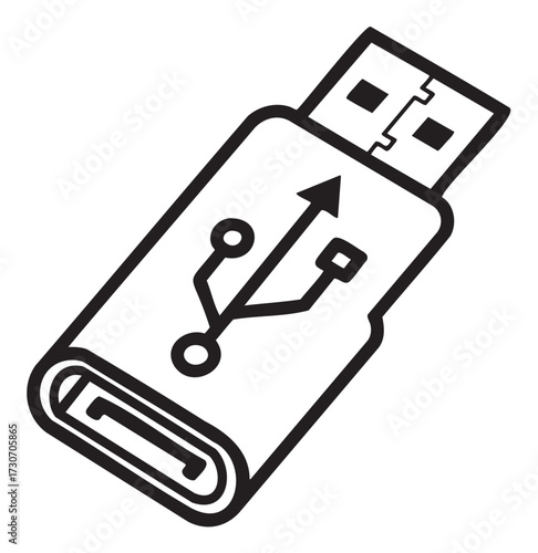 Black and white usb flash drive icon illustration with universal symbol - stock vector