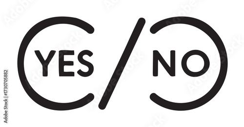 Yes or no decision symbols with bold typeface and curved arrows - stock vector