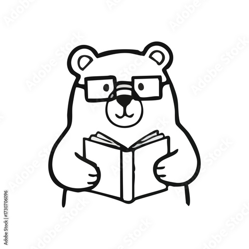 Cute Bear Scholar Reading Book. This amiable cartoon creature in spectacles signifies intellect and curiosity. It wonderfully symbolizes a profound passion for continuous education.