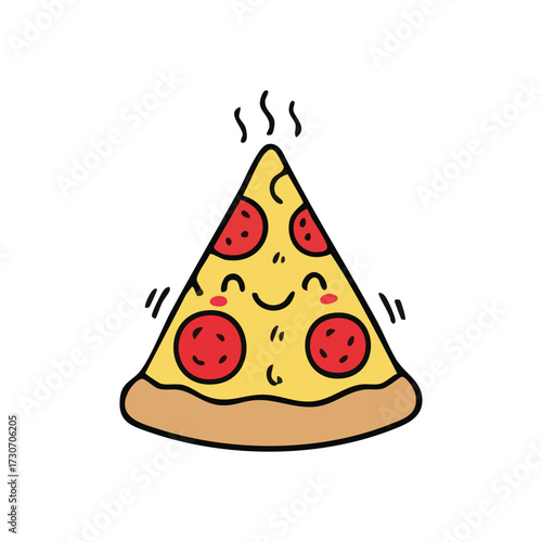 Happy Delicious Pizza Slice. This cheerful illustration showcases a piping hot savory wedge radiating joy and inviting warmth, perfect for culinary content or playful designs.