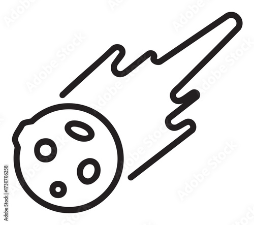 Stylized black and white comet illustration with craters and tail - stock vector