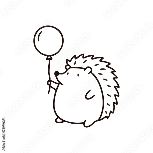 Cute Hedgehog Holds a Balloon. This charming spiny creature grasps an inflatable sphere, symbolizing joy, innocence, and cheerful celebration.