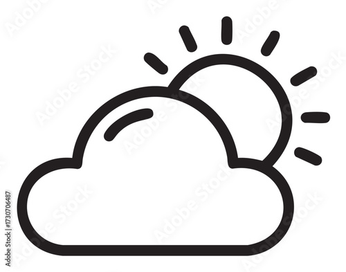Minimalist icon of sun and cloud depicting partly cloudy weather - stock vector