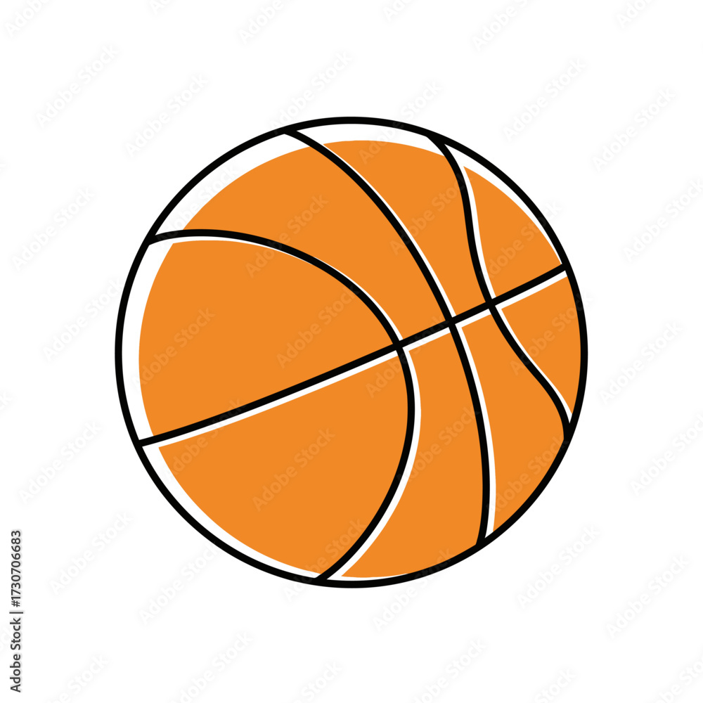 Fototapeta premium Illustration of an orange basketball with black lines on a white background.