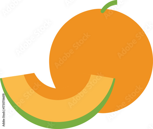 A stylized illustration of a cantaloupe melon with a slice, isolated on a white background