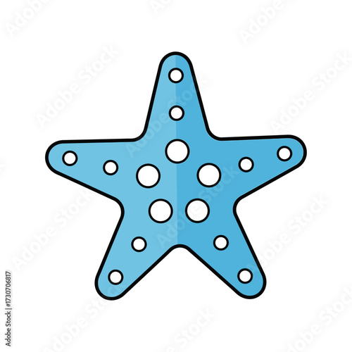 Illustration of a blue starfish with black outline and white spots.