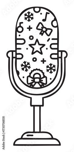 Decorative christmas microphone with seasonal patterns for holiday festivities - stock vector