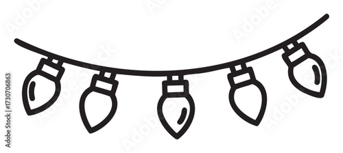 Black and white string of holiday lights clipart on white background - stock vector