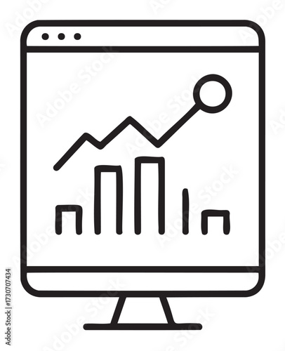 Digital analytics display: graph and charts on computer monitor - stock vector