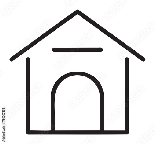 Simple black and white house icon with archway entrance - stock vector