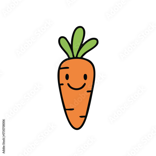 Happy Cartoon Carrot. Cheerful vegetable character with a broad smile. Represents healthy eating, vibrant nature, and pure joy. Adorable and bright.