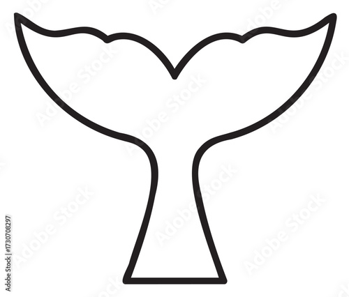Minimalist whale tail icon in black and white outline design - stock vector