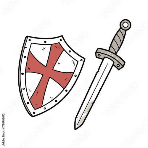 Templar knight shield with sword emblem symbol medieval crusader history icon isolated on transparent background
