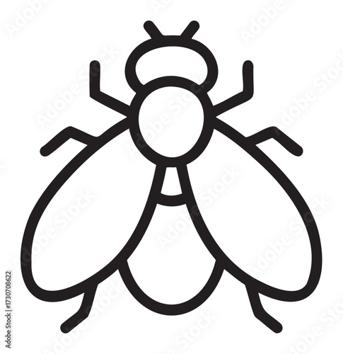Simple black and white outline of a fly icon for entomology and design - stock vector