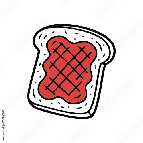 Sweet Toasted Treat Drawing. Vibrant hand-drawn illustration depicting a delightful piece of bread spread with red fruit preserve, evoking comfort and simple joy.