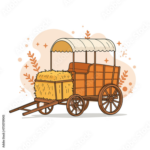 Hayride wagon with stacked hay in rustic style and warm colors  