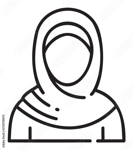 Outline icon of female wearing hijab in line art style - stock vector