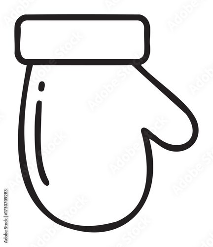 Simple outline of a winter mittens glove with cuff in black and white - stock vector