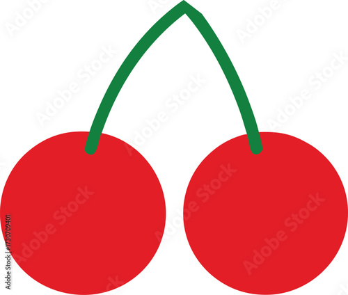 Two ripe red cherries with a green leaf and stem, isolated on a white background, symbolizing summer fruits and sweetness