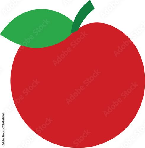 A vibrant red and yellow peach with a green leaf and stem, isolated on a white background, representing summer harvest and deliciousness
